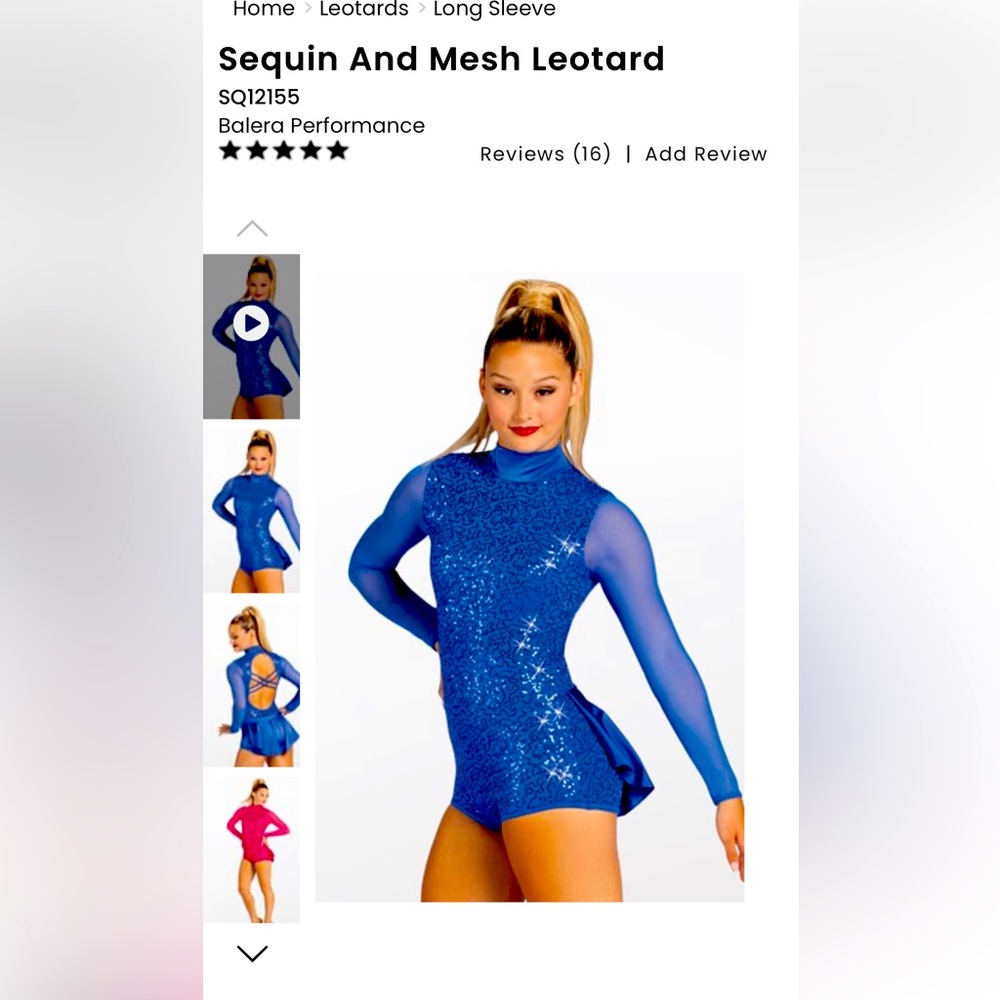 Balera Sequin and Mesh Leotard Size Adult SM 4-6
